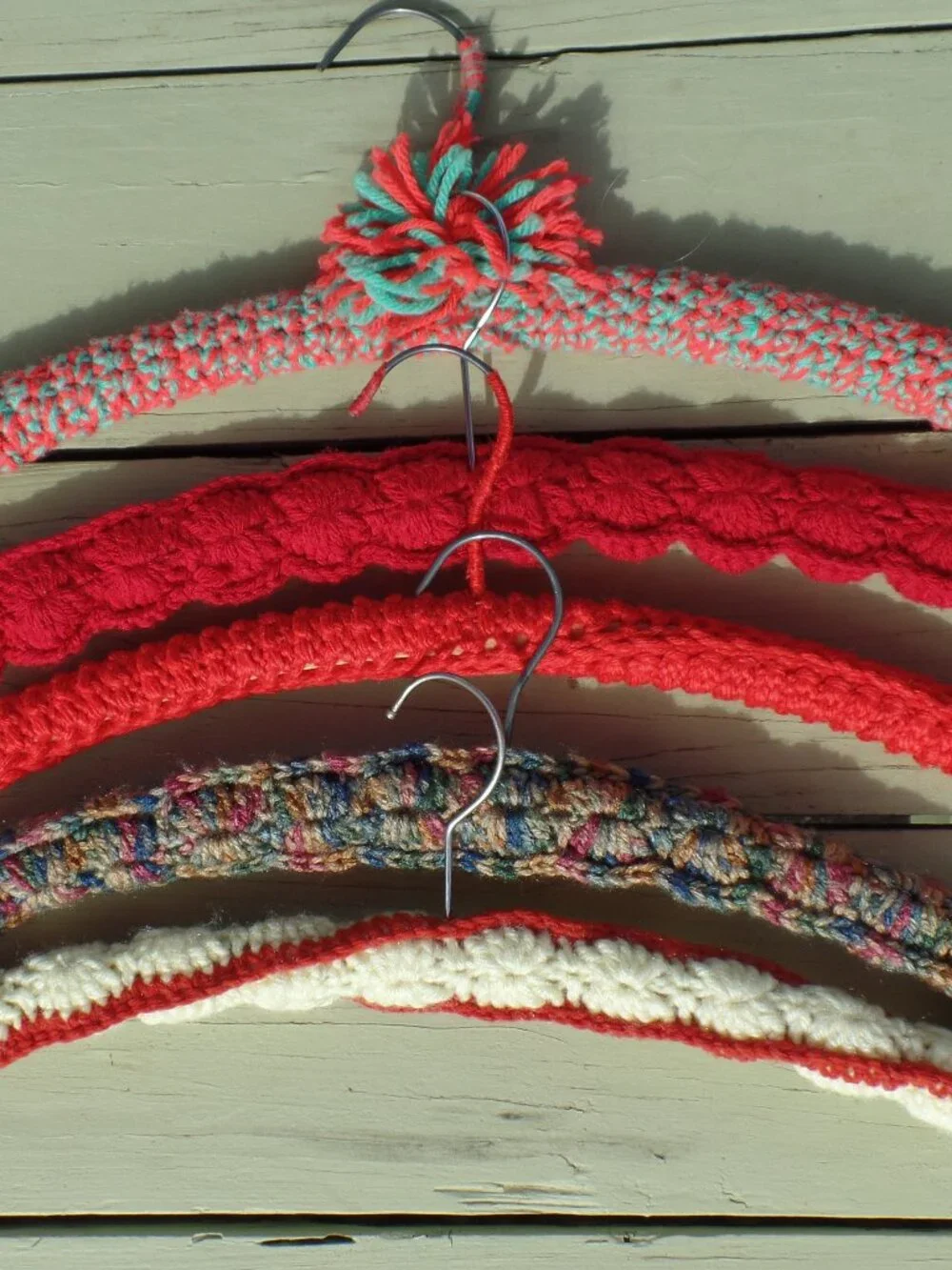 Vintage Hand Crocheted Hangers SET of 5 REDS